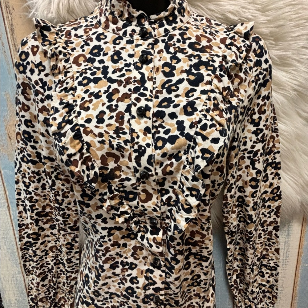 Anthro Maeve Katia Ruffled  Long sleeve Button Down Size 0